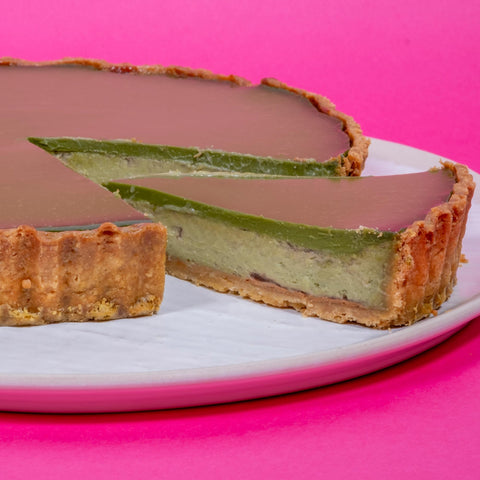 Pie de matcha y fresa